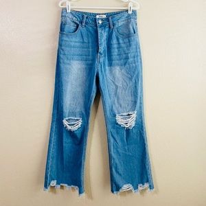 Forever 21 High Rise Crop Flare Raw Hem Jeans 29